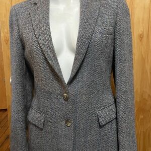 Harris Tweed gray herringbone vintage blazer size small, labeled size 8